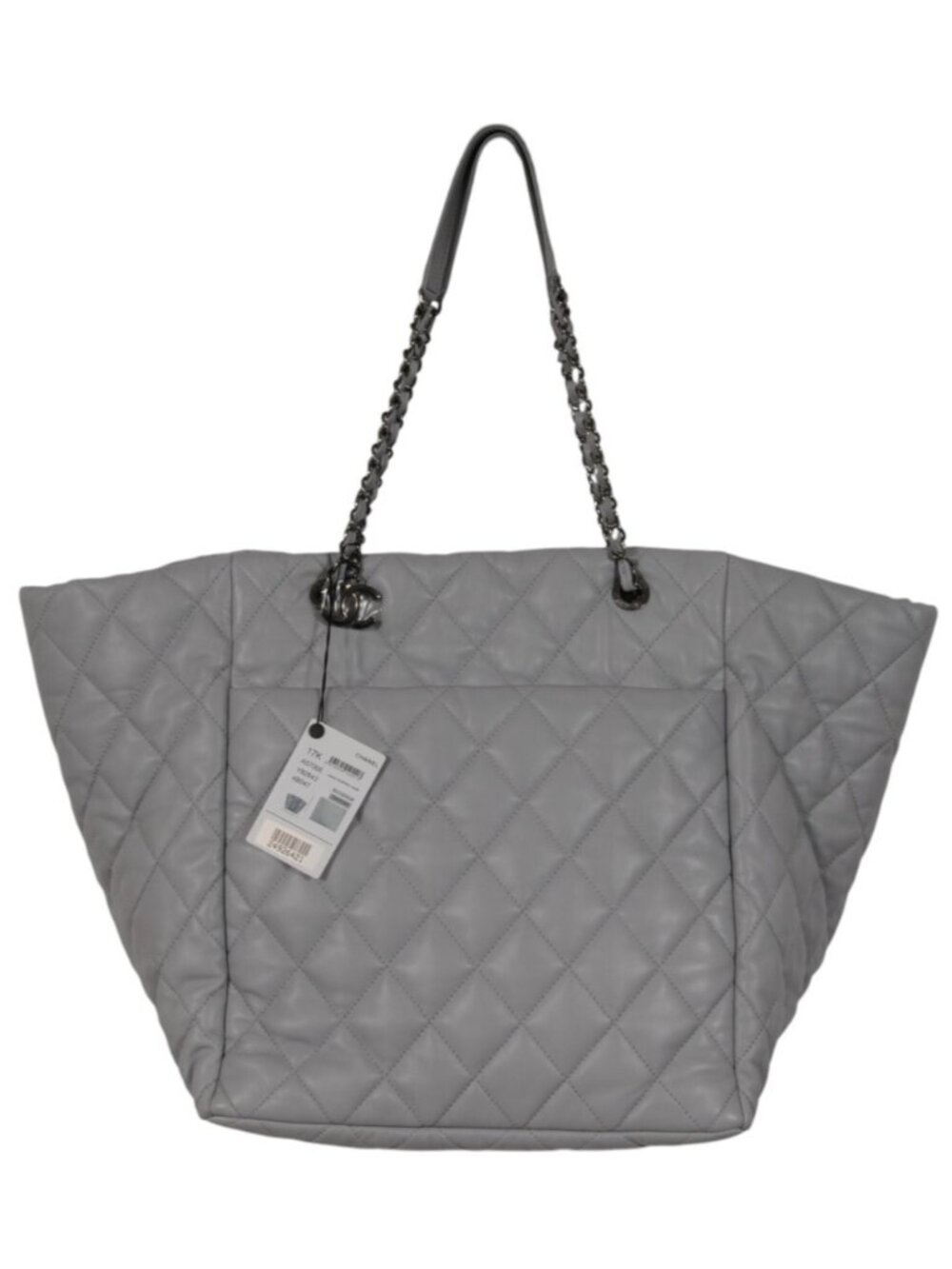 Chanel Large Shopping Tote 30cm Grey Quilted Lambskin Leather Chain Shoulder Bag